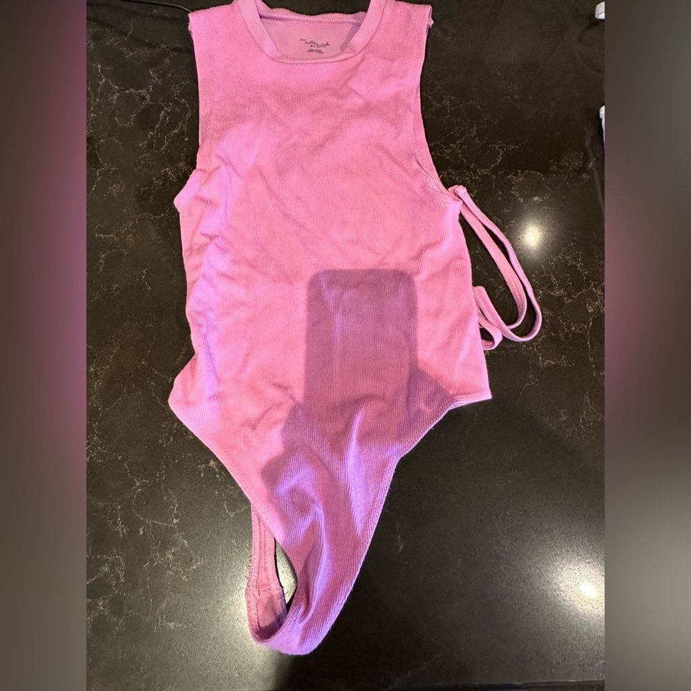 POLLY Ladies Women’s Size 2 Extra Small Pink Bodysuit with Tie Up Open B…